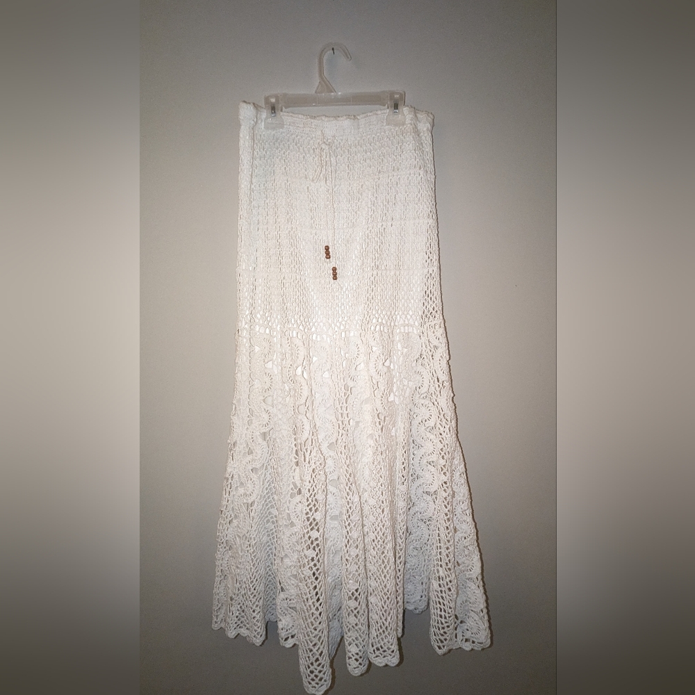 Lapis White Crochet Maxi Skirt
